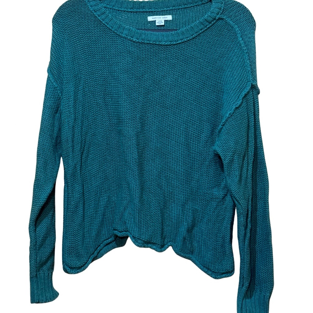 American Eagle Womens Green Cotton Knit Sweater Small Cropped‎ Crew Y2K